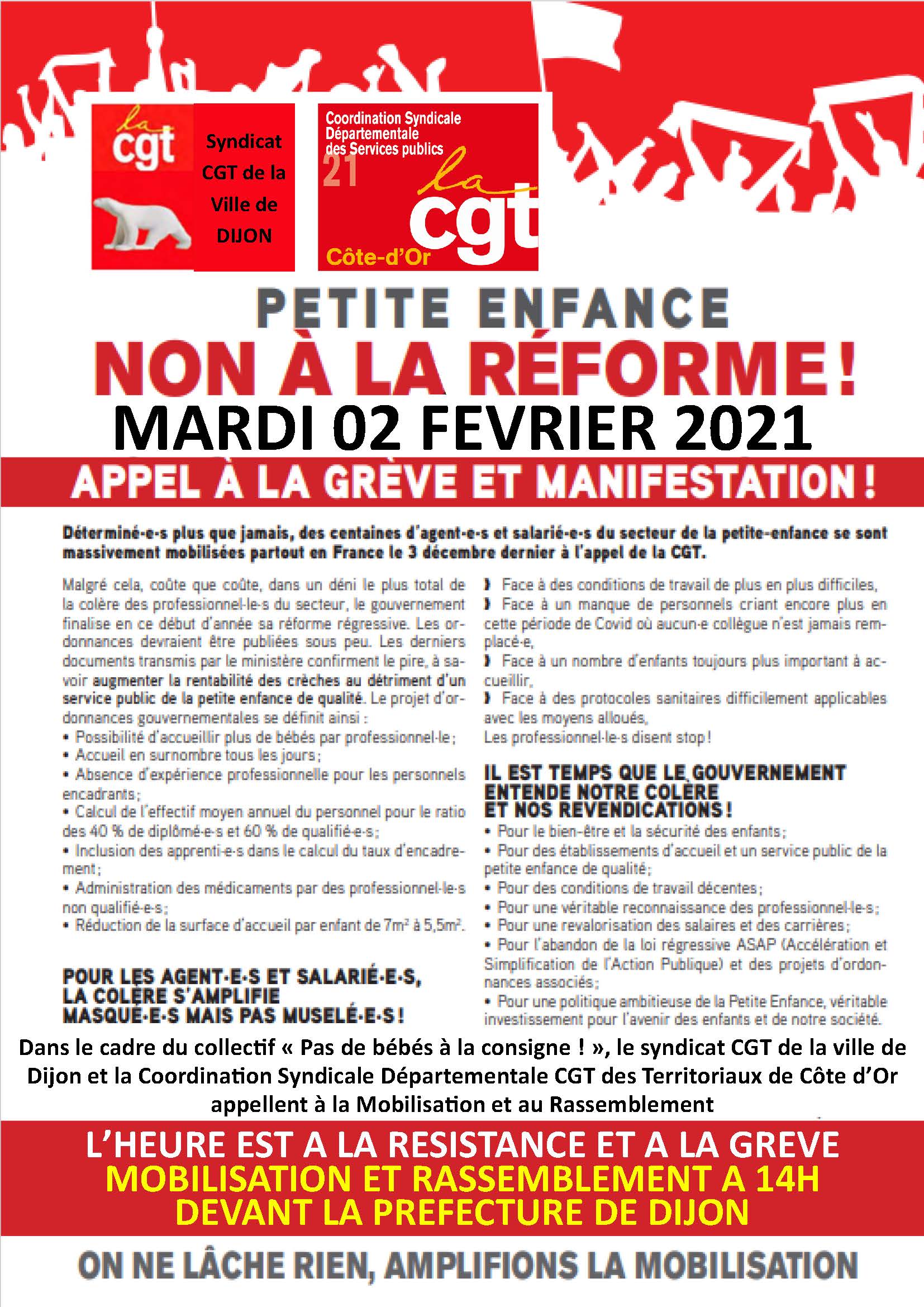 Le 2 Fevrier 21 Greve Et Rassemblement Du Secteur De La Petite Enfance Sur Les Conditions De Travail Le Manque De Personnel Les Remuneration Ud Cgt Cote D Or